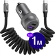 Buddi Power 89W USB-A / USB-C Autolader met USB-C naar USB-C Krulsnoer 1M