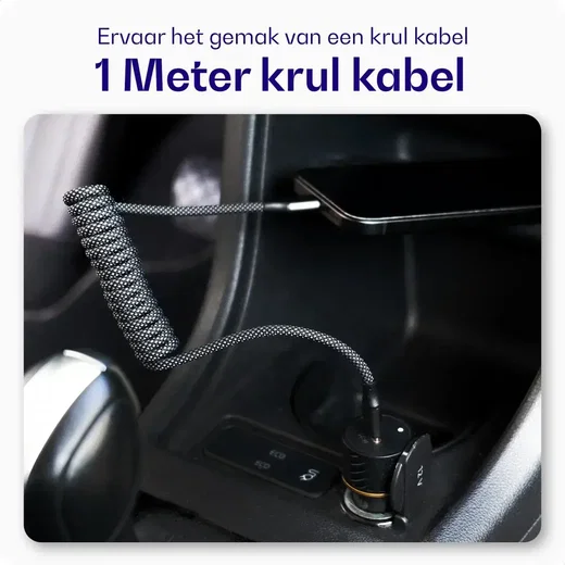 Buddi Power 89W USB-A / USB-C Autolader met USB-C naar USB-C Krulsnoer afbeelding 6