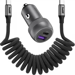 Buddi Power 89W USB-A / USB-C Autolader met USB-C naar USB-C Krulsnoer afbeelding