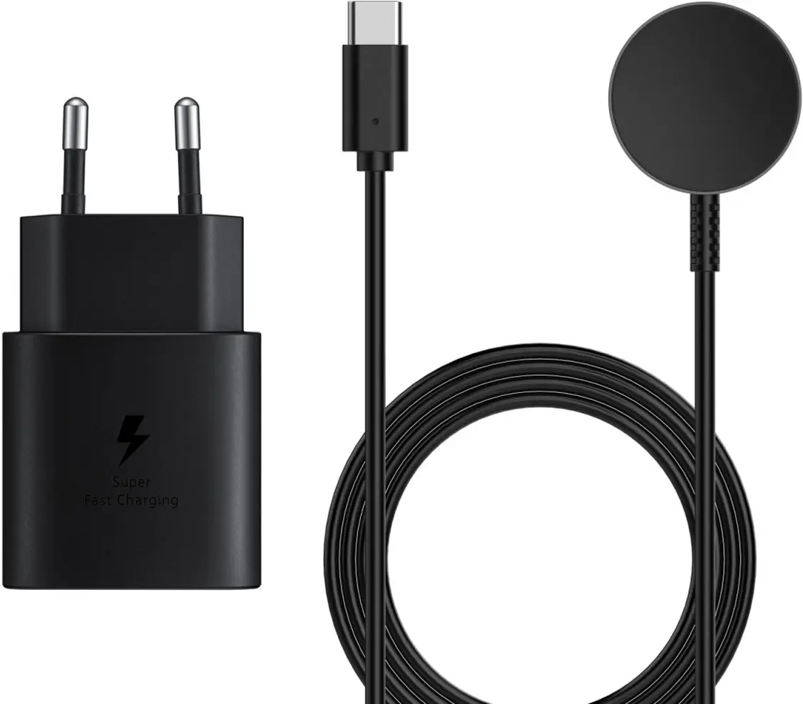 Samsung Galaxy Watch 4/5/6 Oplaadset - Draadloos + 25W Adapter - Zwart afbeelding 1
