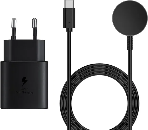 Samsung Galaxy Watch 4/5/6 Oplaadset - Draadloos + 25W Adapter - Zwart afbeelding 1