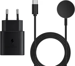 Samsung Galaxy Watch 4/5/6 Oplaadset - Draadloos + 25W Adapter - Zwart afbeelding