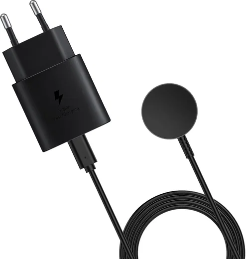Samsung Galaxy Watch 4/5/6 Oplaadset - Draadloos + 25W Adapter - Zwart afbeelding 2