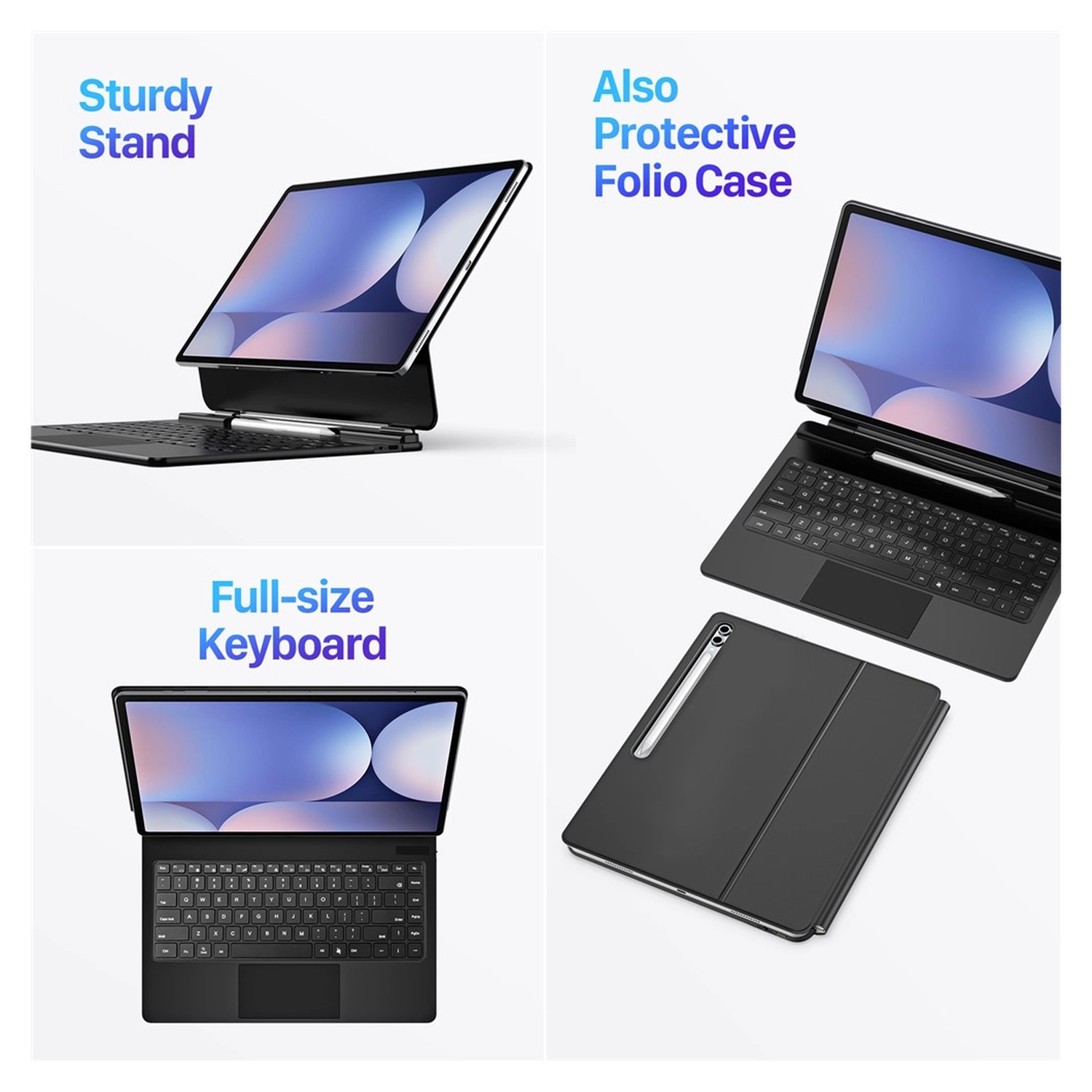 Dux Ducis Samsung Galaxy Tab S10/S9/S8 Ultra Hoes Bluetooth Toetsenbord Zwart afbeelding 3