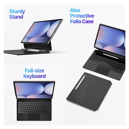 Dux Ducis Samsung Galaxy Tab S10/S9/S8 Ultra Hoes Bluetooth Toetsenbord Zwart afbeelding 3