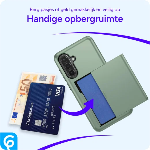 Samsung Galaxy A56 / A36 Hoesje met Slider Kaarthouder Back Cover Groen afbeelding 4