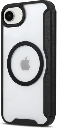 Apple iPhone 17e / 16e Hoesje met MagSafe / Qi2 Book Case Transparant / Zwart afbeelding 6