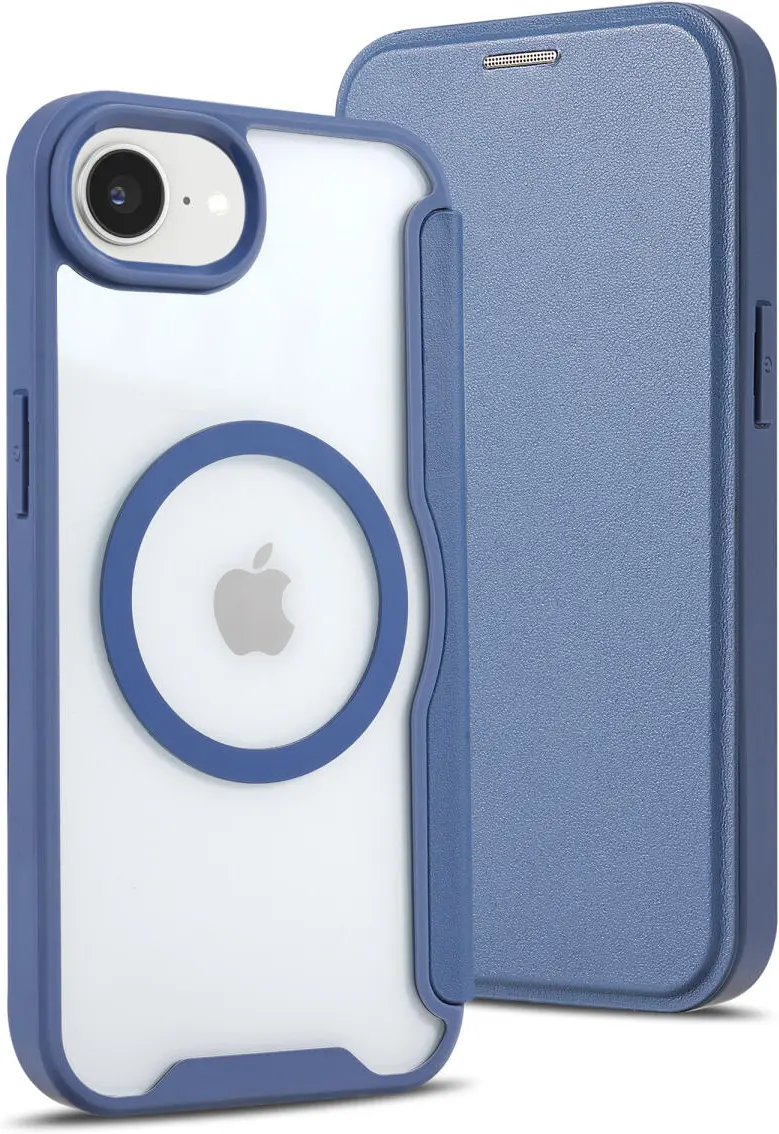 Apple iPhone 17e / 16e Hoesje met MagSafe / Qi2 Book Case Transparant / Blauw afbeelding 2