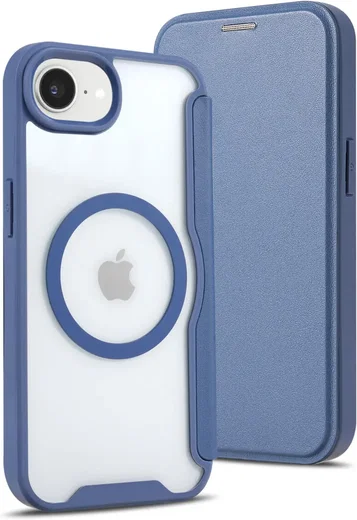 Apple iPhone 17e / 16e Hoesje met MagSafe / Qi2 Book Case Transparant / Blauw afbeelding 2