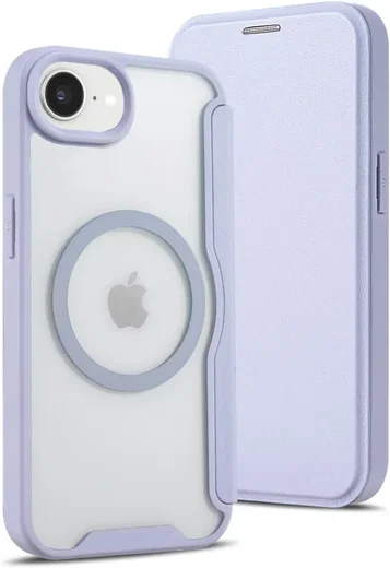 Apple iPhone 17e / 16e Hoesje met MagSafe / Qi2 Book Case Transparant / Paars afbeelding 2