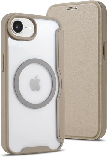 Apple iPhone 17e / 16e Hoesje met MagSafe / Qi2 Book Case Transparant / Beige afbeelding 2
