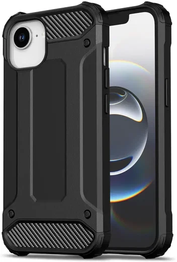 Apple iPhone 17e / 16e Hoesje Shock Proof Hybride Back Cover Zwart afbeelding 1