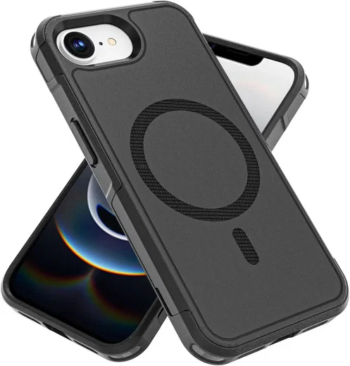 Apple iPhone 17e / 16e Hoesje Dual-Layer Hybride Back Cover MagSafe Zwart afbeelding 2