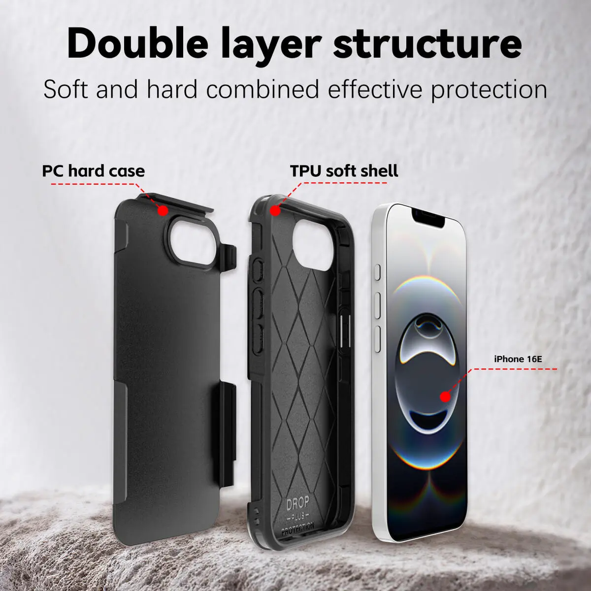 Apple iPhone 17e / 16e Hoesje Dual-Layer Hybride Back Cover MagSafe Zwart afbeelding 6