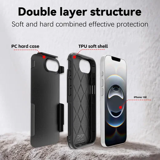 Apple iPhone 17e / 16e Hoesje Dual-Layer Hybride Back Cover MagSafe Zwart afbeelding 6
