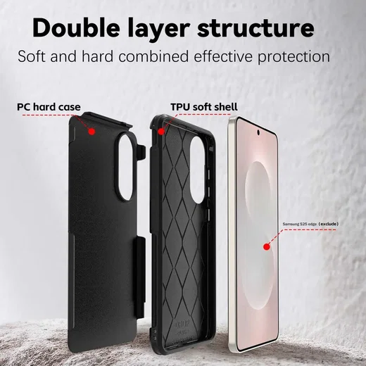 Samsung Galaxy S25 Edge Hoesje Dual-Layer Hybride met MagSafe / Qi2 Zwart afbeelding 3