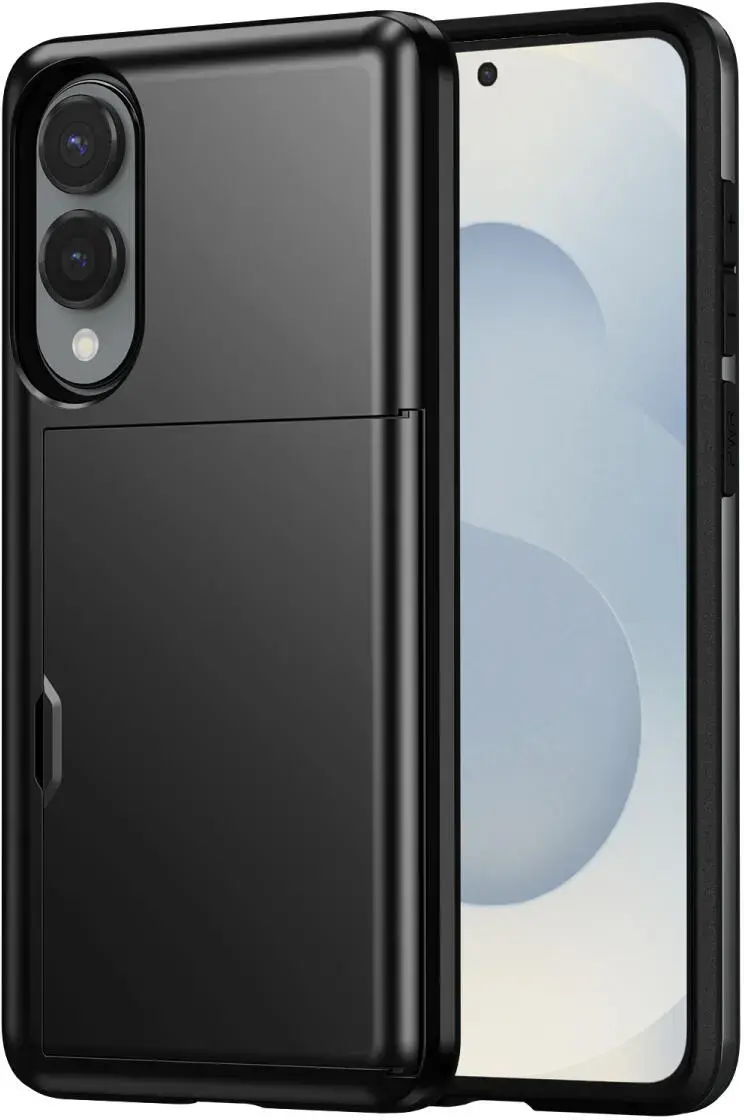 Samsung Galaxy S25 Edge Hoesje met Slider Kaarthouder Back Cover Zwart afbeelding 1