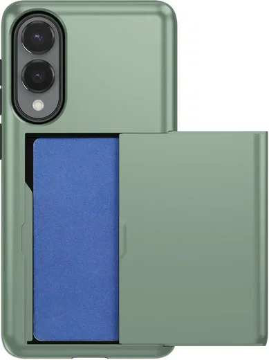 Samsung Galaxy S25 Edge Hoesje met Slider Kaarthouder Back Cover Groen afbeelding 2