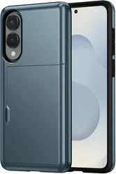 Samsung Galaxy S25 Edge Hoesje met Slider Kaarthouder Back Cover Blauw afbeelding