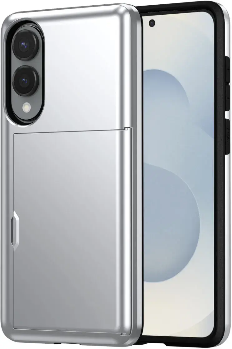 Samsung Galaxy S25 Edge Hoesje met Slider Kaarthouder Back Cover Grijs afbeelding 1