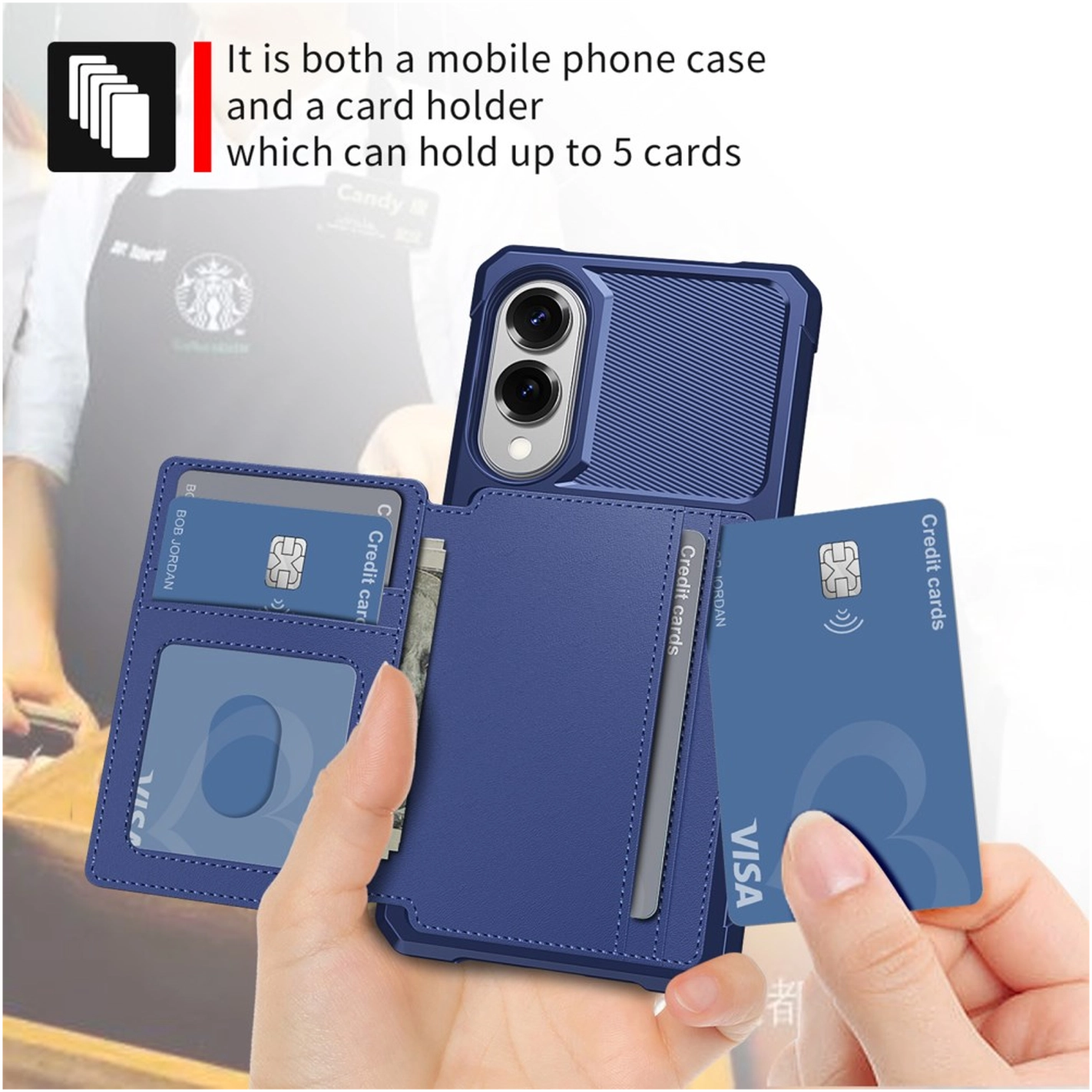 Samsung Galaxy S25 Edge Hoesje 3-in-1 Pasjes Portemonnee Back Cover Blauw afbeelding 4