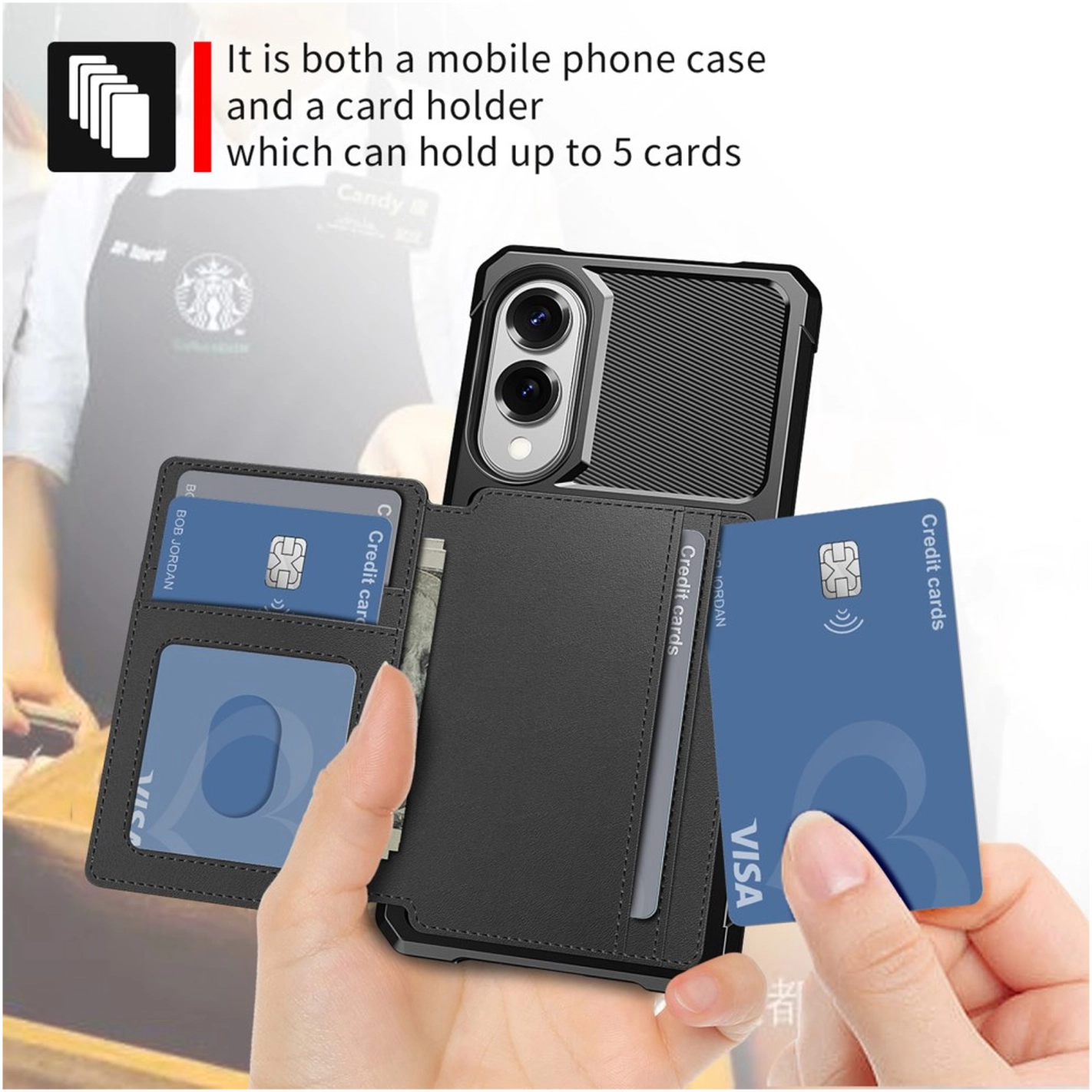 Samsung Galaxy S25 Edge Hoesje 3-in-1 Pasjes Portemonnee Back Cover Zwart afbeelding 4