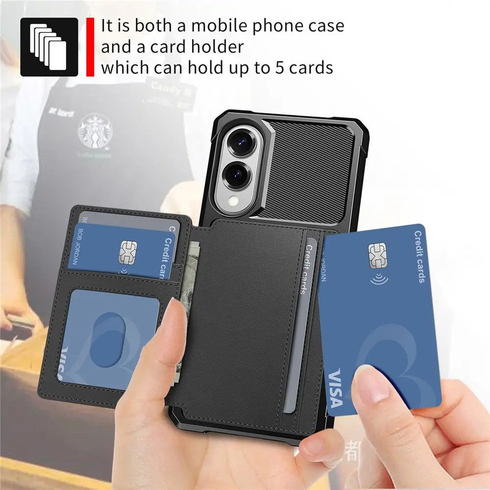 Samsung Galaxy S25 Edge TPU Back Cover met Kunstleren Wallet Zwart afbeelding 6