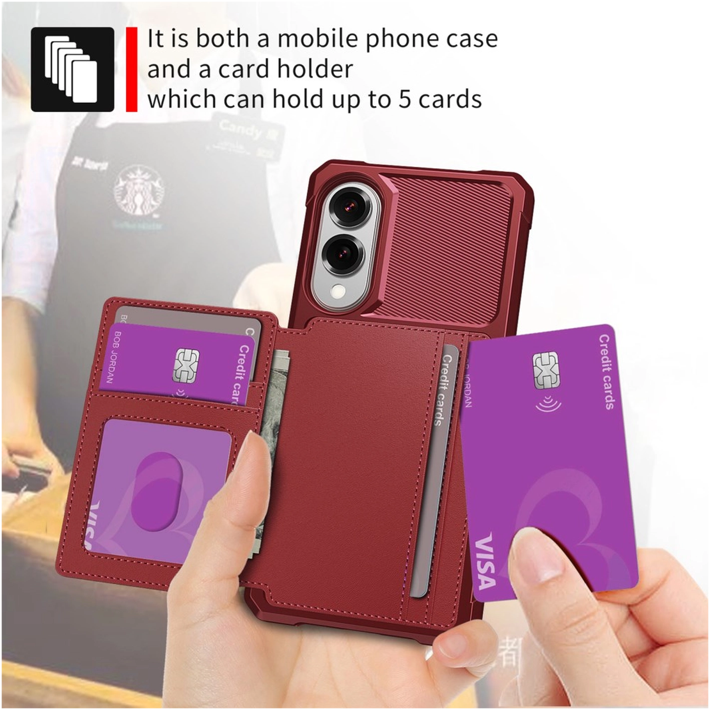 Samsung Galaxy S25 Edge Hoesje 3-in-1 Pasjes Portemonnee Back Cover Rood afbeelding 4