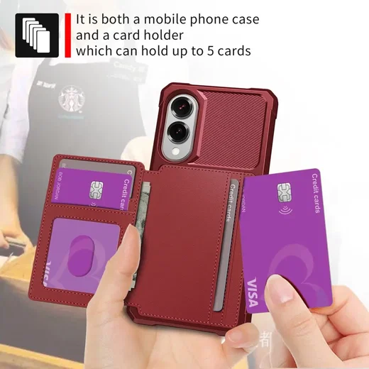 Samsung Galaxy S25 Edge TPU Back Cover met Kunstleren Wallet Rood afbeelding 6