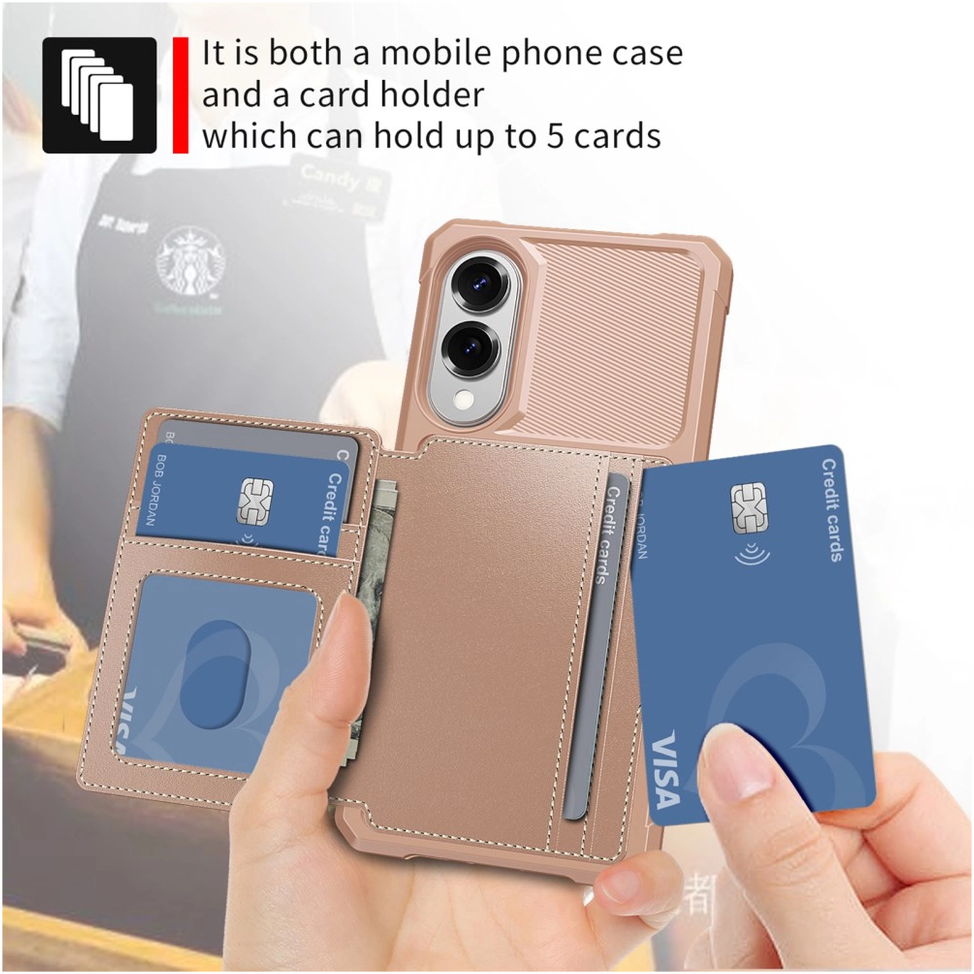 Samsung Galaxy S25 Edge Hoesje 3-in-1 Pasjes Portemonnee Back Cover Roze afbeelding 4