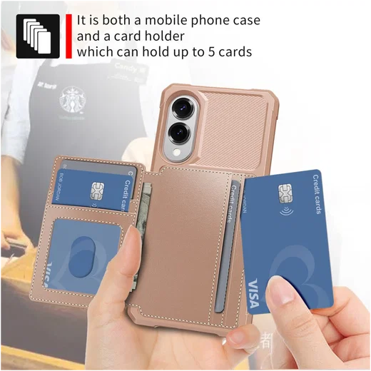Samsung Galaxy S25 Edge Hoesje 3-in-1 Pasjes Portemonnee Back Cover Roze afbeelding 4