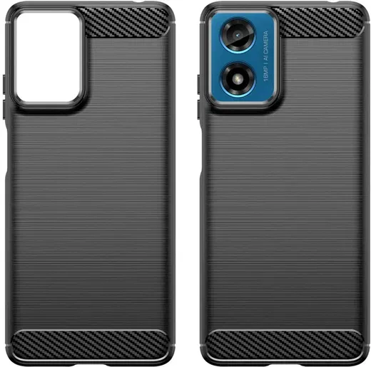 Motorola Moto E14 Hoesje Geborsteld TPU Flexibele Back Cover Zwart afbeelding 2