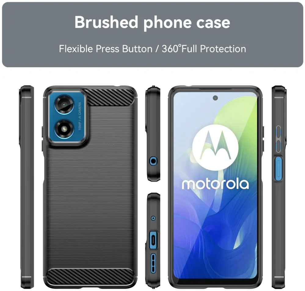 Motorola Moto E14 Hoesje Geborsteld TPU Flexibele Back Cover Zwart afbeelding 5