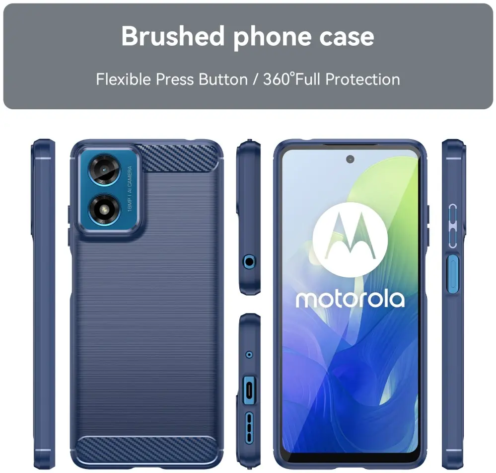 Motorola Moto E14 Hoesje Geborsteld TPU Flexibele Back Cover Blauw afbeelding 8