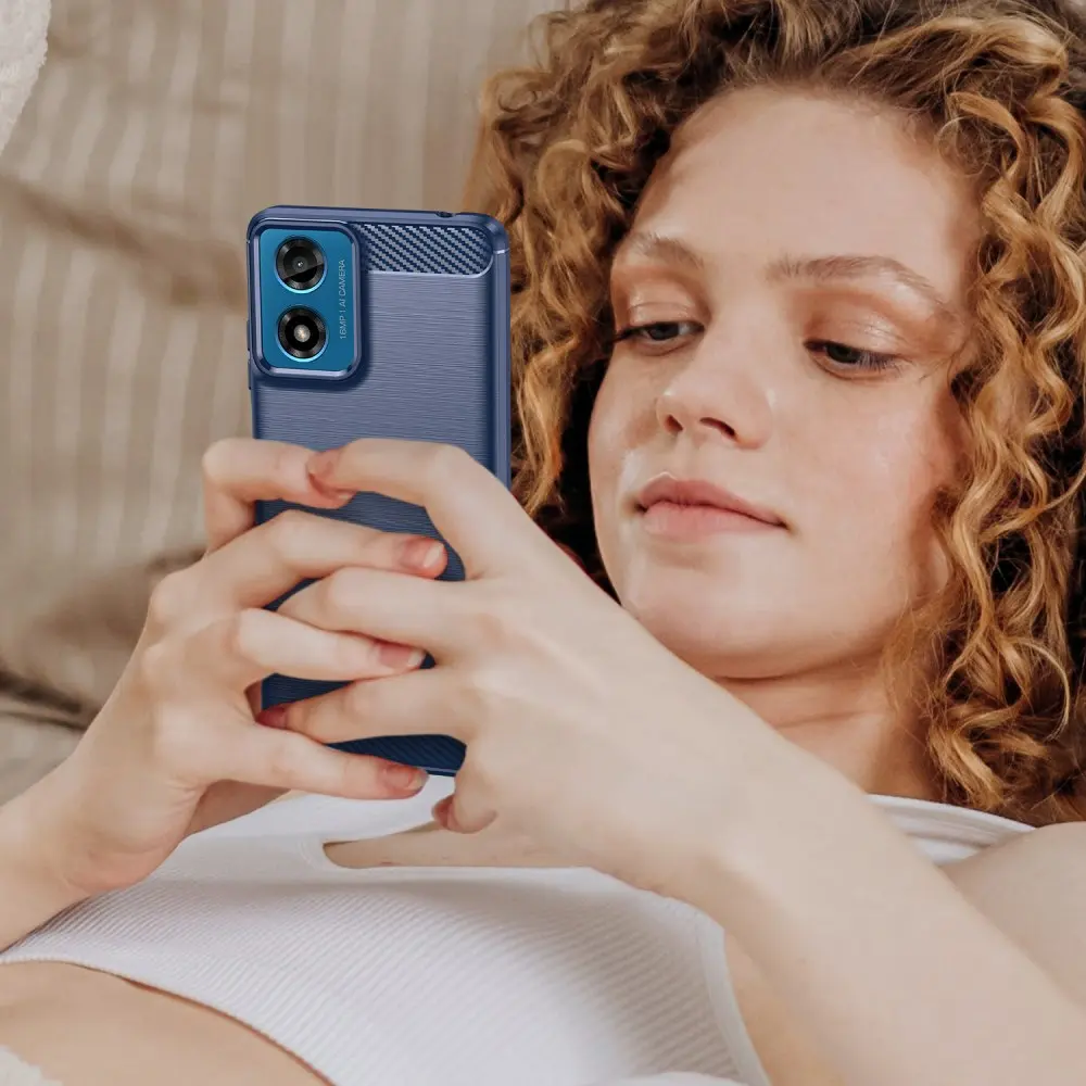 Motorola Moto E14 Hoesje Geborsteld TPU Flexibele Back Cover Blauw afbeelding 9