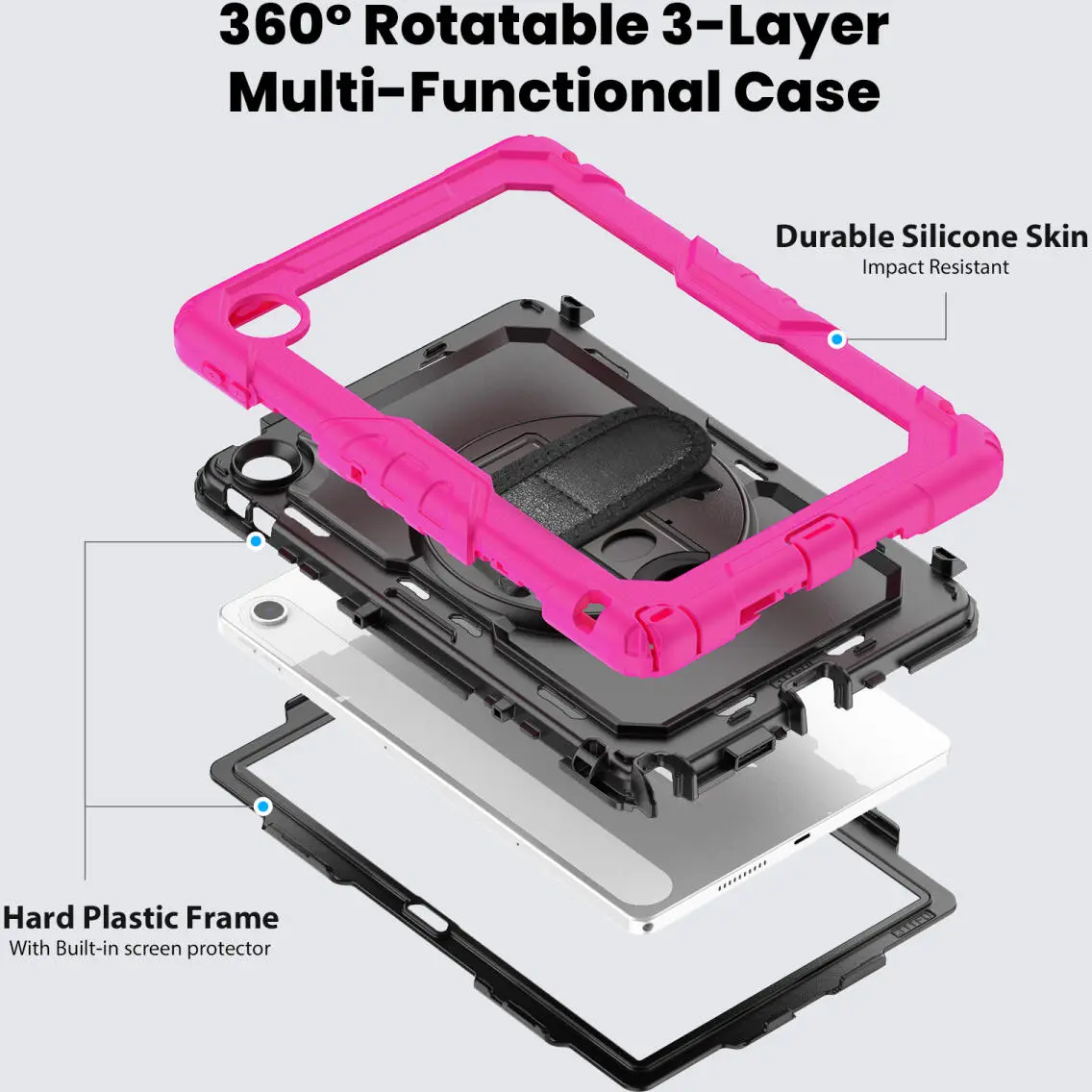 Lenovo Tab M10 Gen 4 (2025) Hoes met Screen Protector en Handriem Roze afbeelding 4