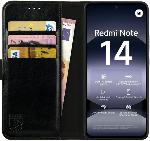 Rosso Element Xiaomi Redmi Note 14 4G Hoesje Book Case Wallet Zwart afbeelding 1