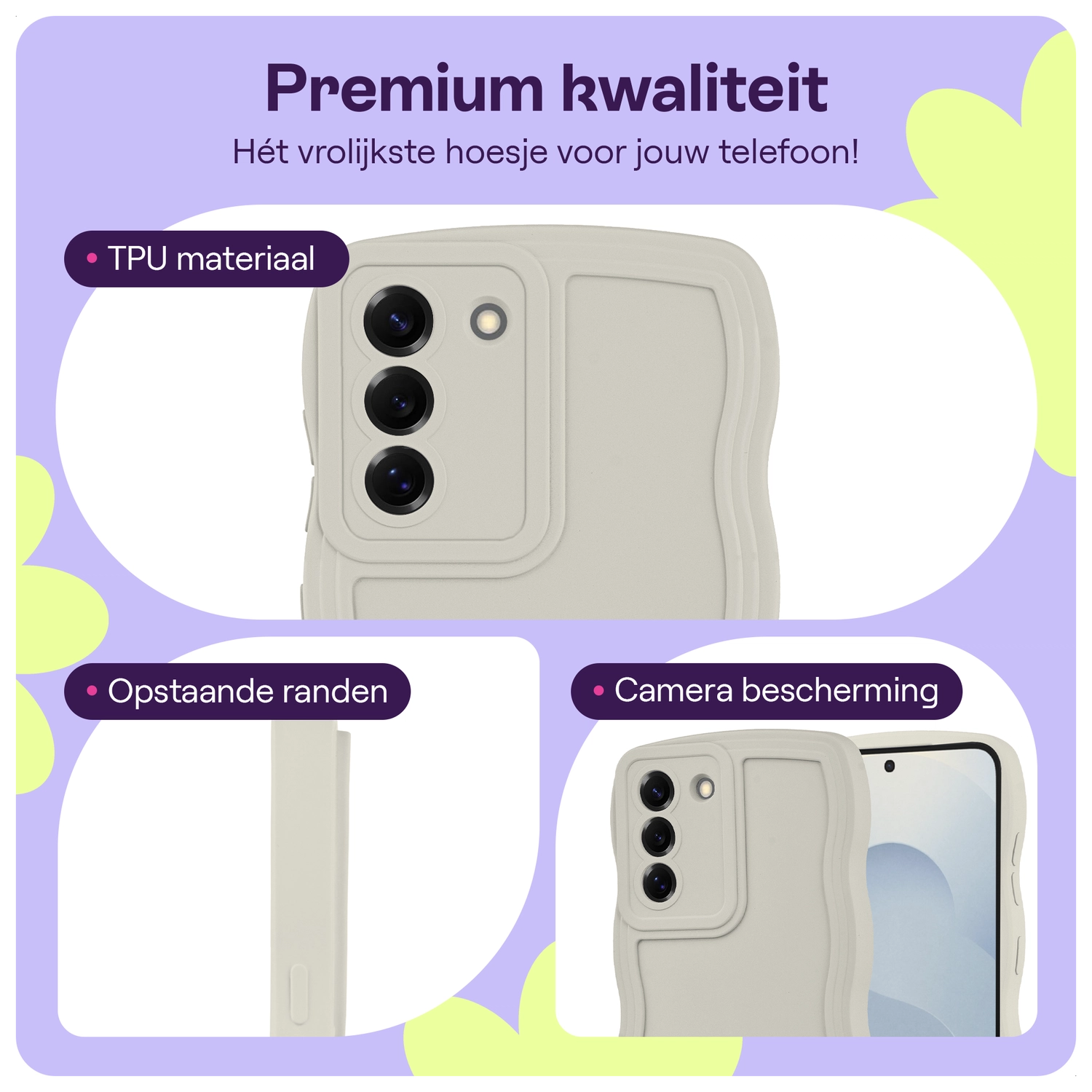 HappyCase Wavy Samsung Galaxy S25 Plus Hoesje TPU Back Cover Beige afbeelding 3