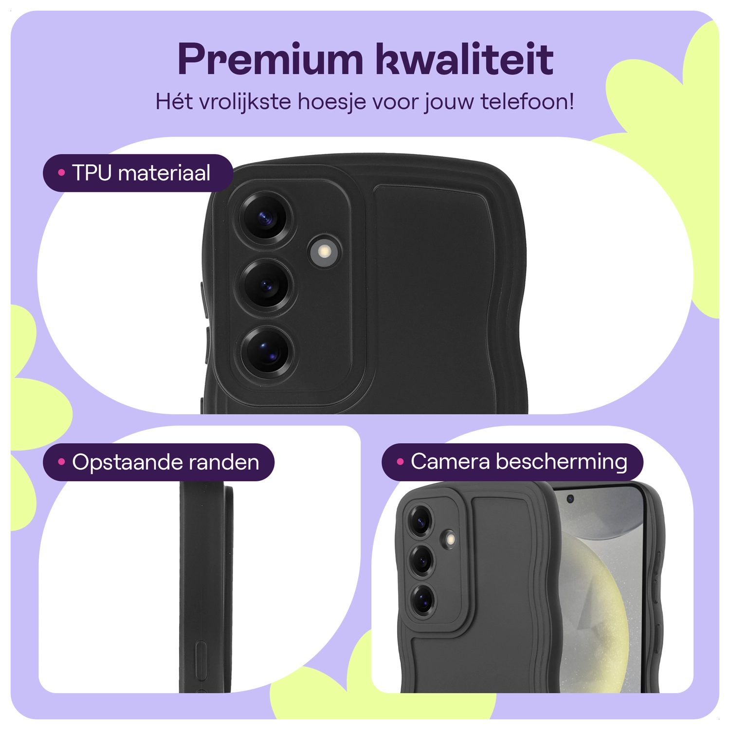 HappyCase Wavy Samsung Galaxy S24 Hoesje TPU Back Cover Zwart afbeelding 2