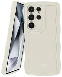 HappyCase Wavy Samsung Galaxy S24 Ultra Hoesje TPU Back Cover Beige afbeelding