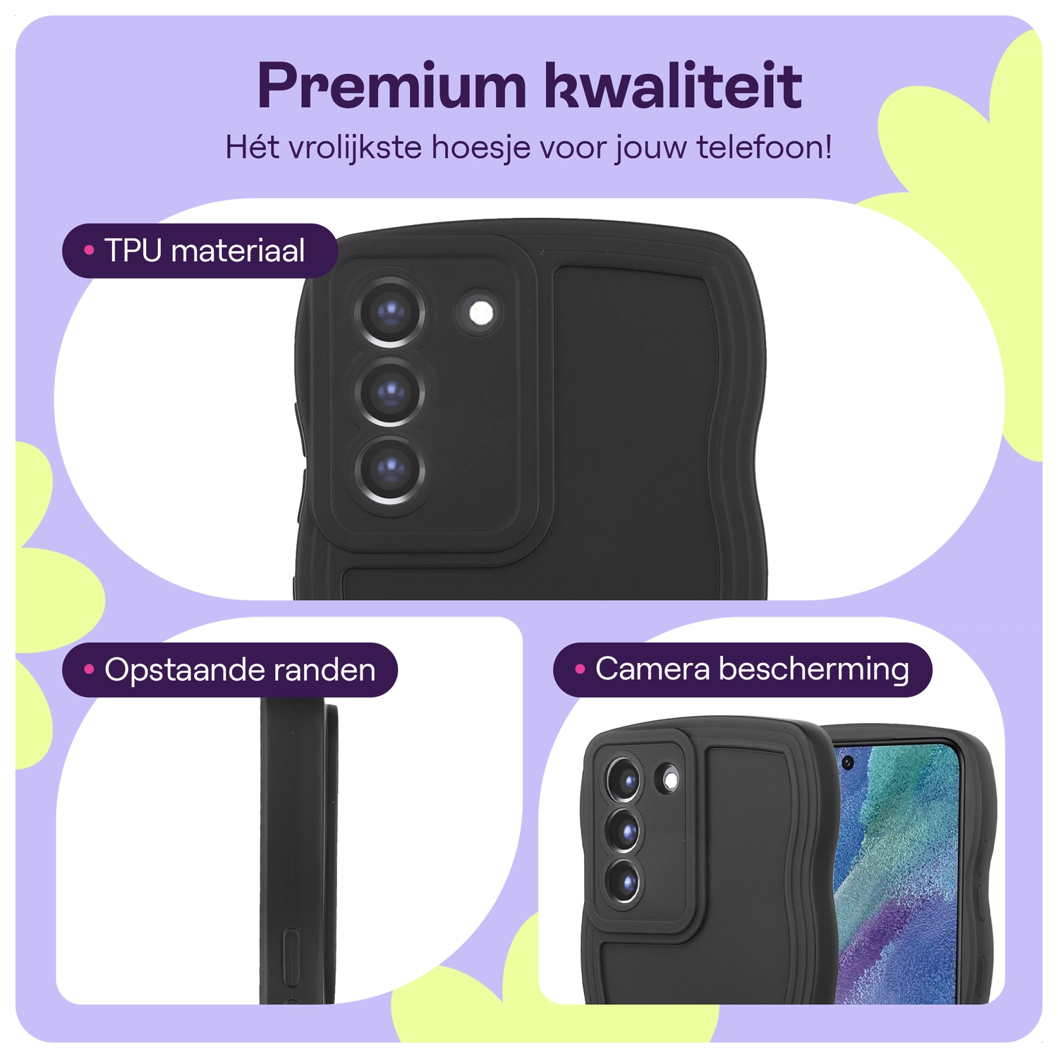 HappyCase Wavy Samsung Galaxy S21 FE Hoesje TPU Back Cover Zwart afbeelding 2