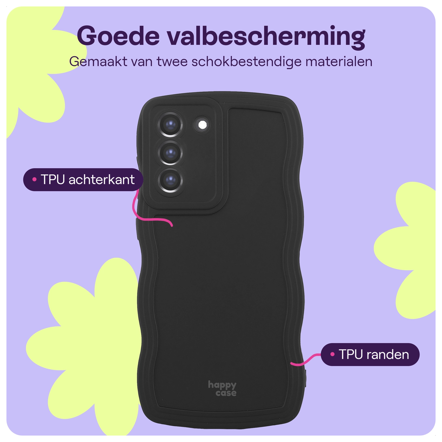 HappyCase Wavy Samsung Galaxy S21 FE Hoesje TPU Back Cover Zwart afbeelding 3
