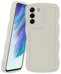 HappyCase Wavy Samsung Galaxy S21 FE Hoesje TPU Back Cover Beige afbeelding