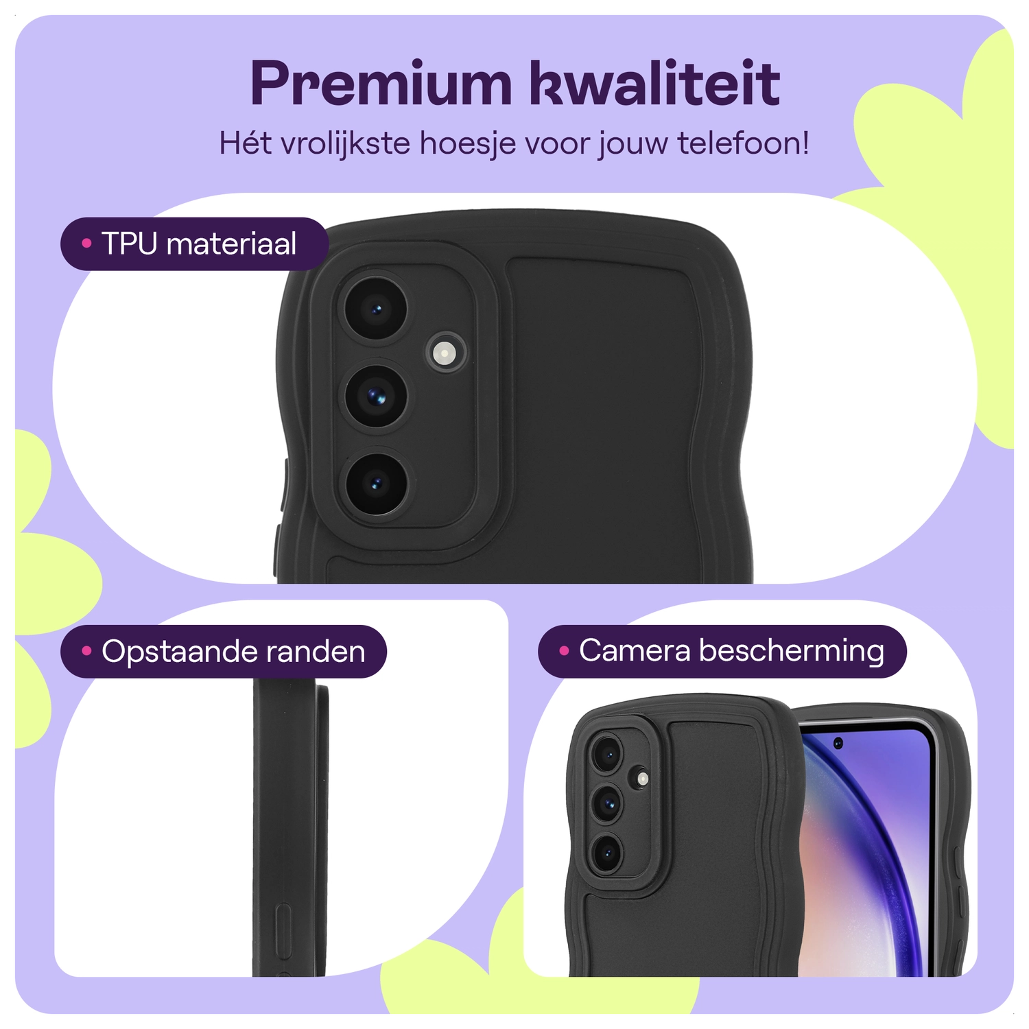 HappyCase Wavy Samsung Galaxy A55 Hoesje TPU Back Cover Zwart afbeelding 2