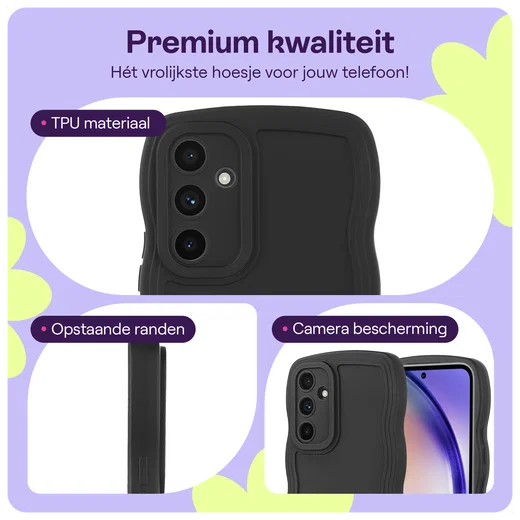 HappyCase Wavy Samsung Galaxy A55 Hoesje TPU Back Cover Zwart afbeelding 2