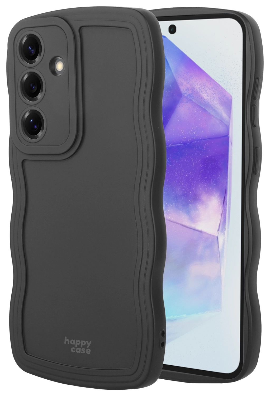 HappyCase Wavy Samsung Galaxy A55 Hoesje TPU Back Cover Zwart afbeelding 1