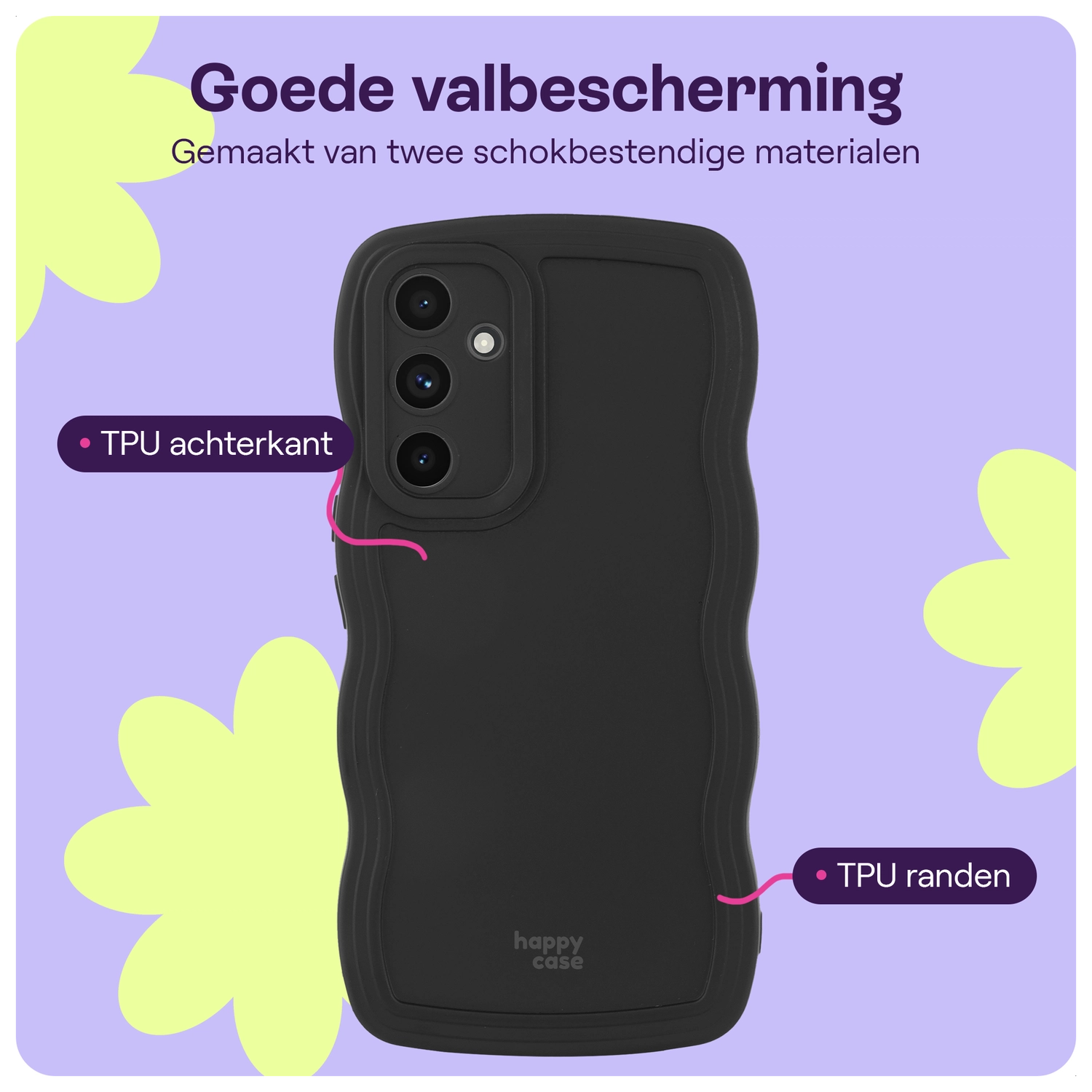 HappyCase Wavy Samsung Galaxy A55 Hoesje TPU Back Cover Zwart afbeelding 3