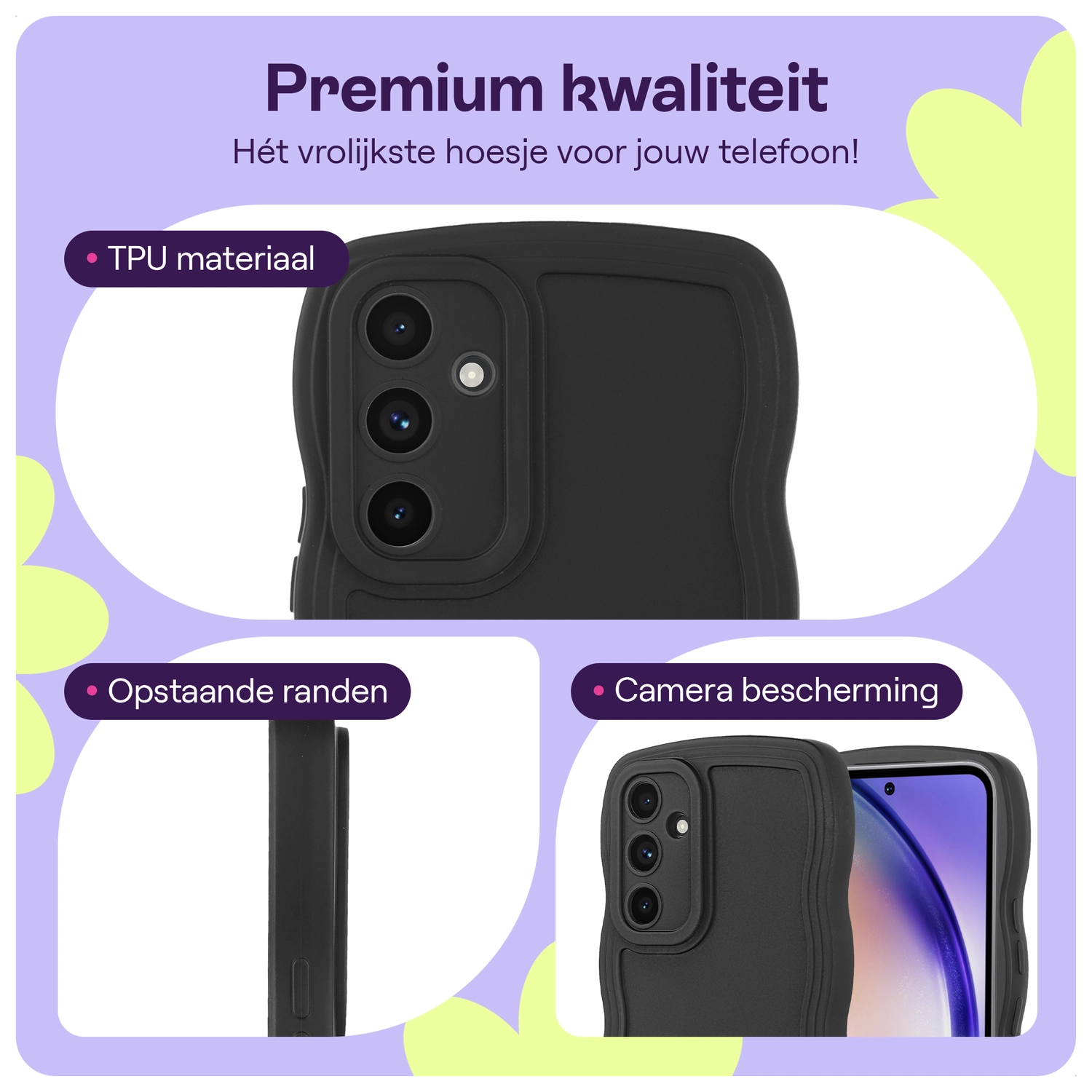 HappyCase Wavy Samsung Galaxy A54 Hoesje TPU Back Cover Zwart afbeelding 3