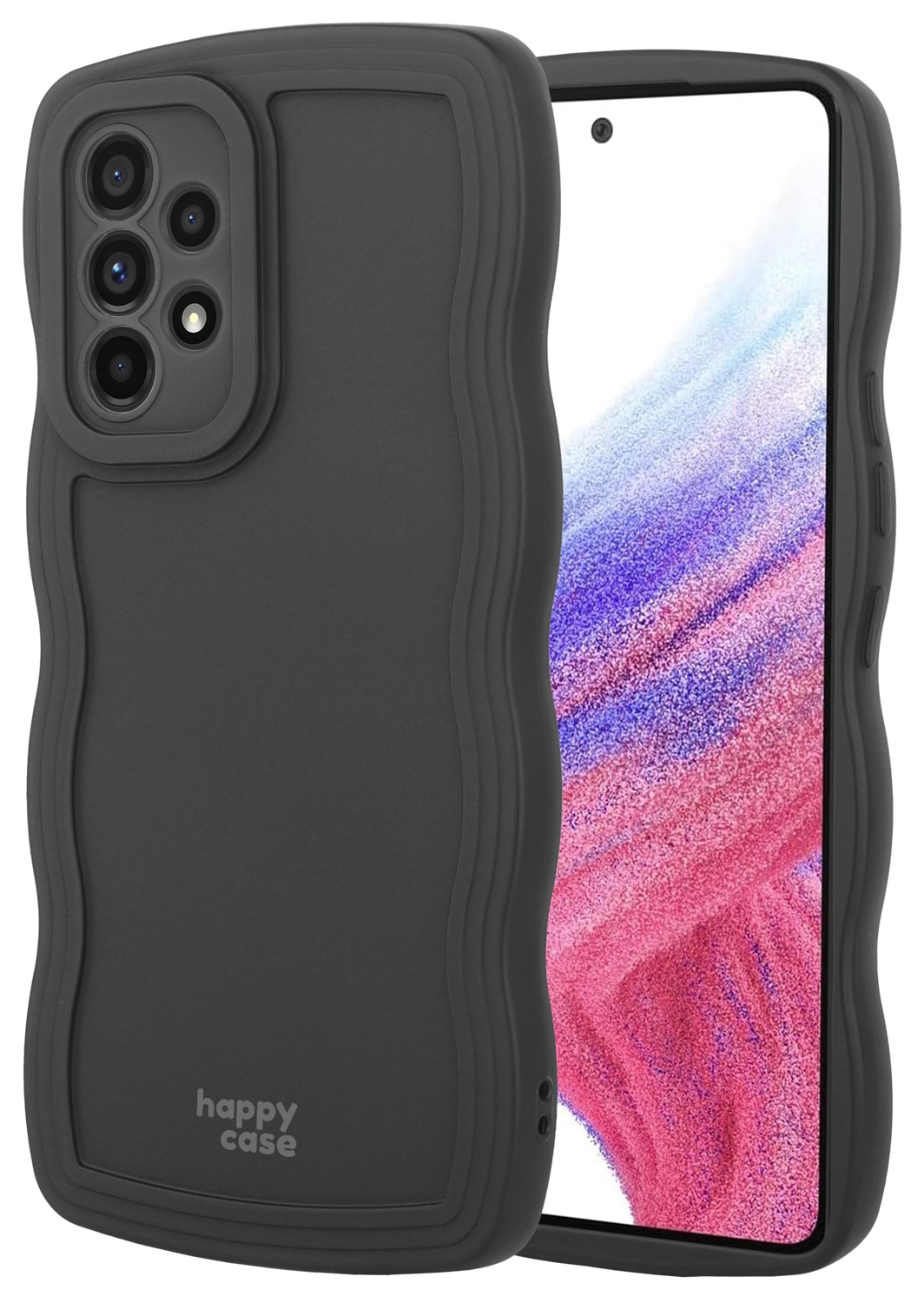 HappyCase Wavy Samsung Galaxy A53 Hoesje TPU Back Cover Zwart afbeelding 2