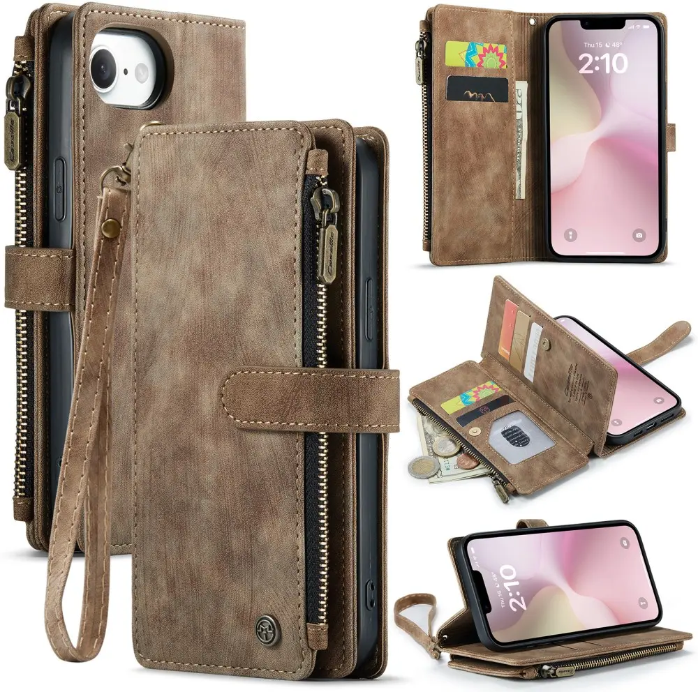 CaseMe C30 Apple iPhone 16e Hoesje Pasjeshouder Book Case Bruin afbeelding 2